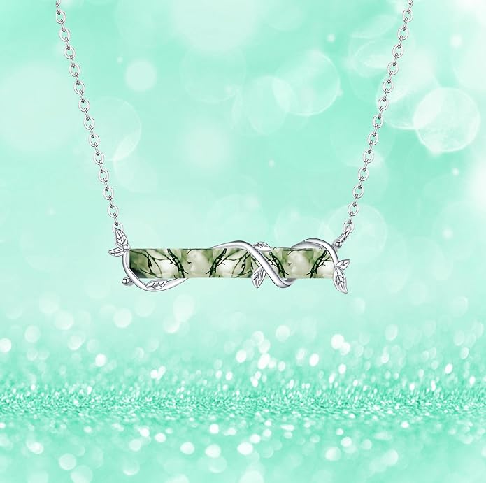 Bar Opal Leaf Necklace For Women S925 Sterling Silver White Opal Pendant with Leaf Charm Bar Pendant Jewelry Gift For Mom Daughter Wife