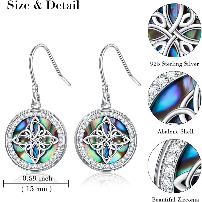 Abalone Shell Earrings for Women 925 Sterling Silver Witches Knot/Compass Lighthouse Jewelry Dangle Drop Earrings Jewelry Gifts for Women Men