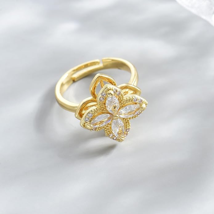 NONAMOIS Gold Rings for Women Evil Eye Flower Open Anti Anxiety Spinner Ring Adjustable Fidget Rings Jewelry Christmas Gifts