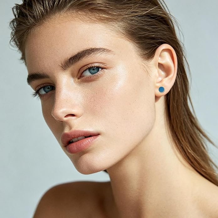 JMLOON 12 Pairs Enamel Flat Back Stud Earrings Surgical Stainless Steel Round Heart Star Square Hexagon Screw Back Stud Earrings