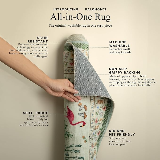 5x7 Area Rugs for Living Room: Washable Rug for Bedroom Vintage Rugs Stain Resistant Non Slip Low Pile Soft Lightweight Indoor Carpet for Kitchen Dining Room Nursery Kids Room Farmhouse