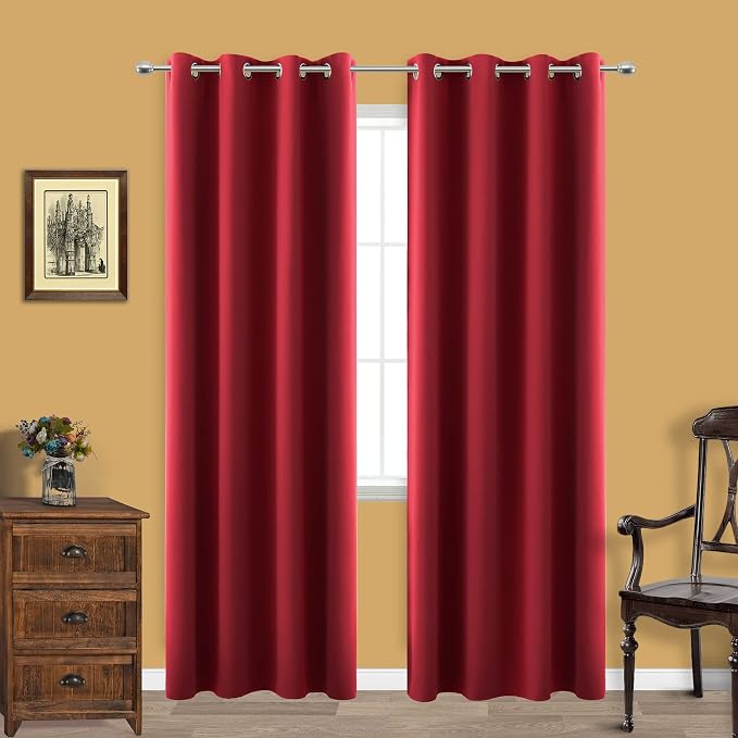 KOUFALL Red Curtains for Living Room, Blackout Grommet Thermal Curtains for Summer Heat Window Curtain Drapes 84 Inches Long 2 Panels, Cortinas Blackout para Sala