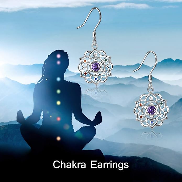 Lotus Earrings Sterling Silver Lotus Flower Dangle Drop Earrings Yoga Jewelry Gifts for Women