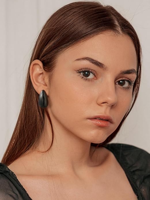 KeyStyle Chunky Gold Hoop Earrings for Women Trendy, Stainless Steel TearDrop Hoops Earring, Lightweight Water Drop Ear Jewerly