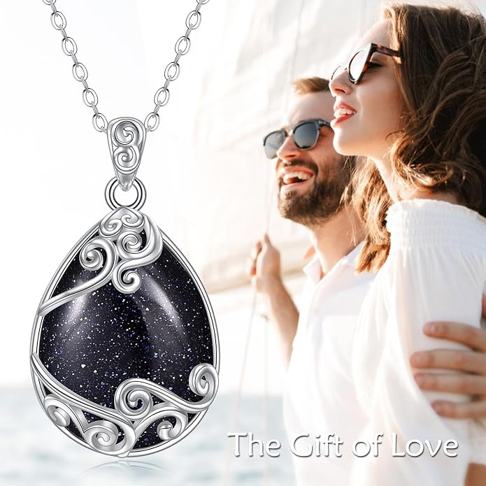 YAFEINI 925 Sterling Silver Moonstone Necklace Filigree Teardrop Pendant Necklace Jewelry for Women Girls