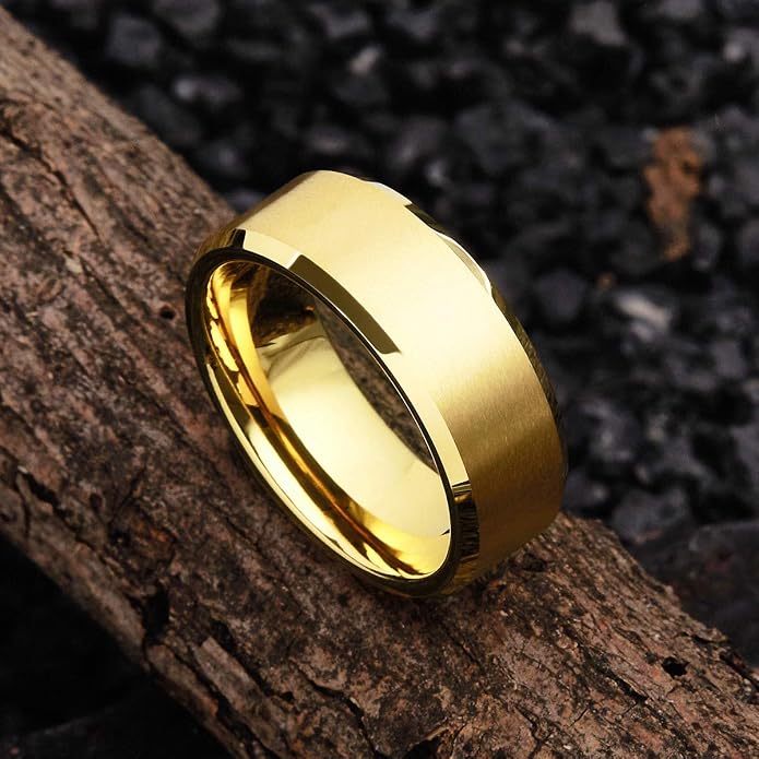King Will Tungsten Carbide Wedding Band for Men Women-4/6/8mm Width 14K Gold Plated Tungsten Wedding Ring Matte Brushed & High Polished Style Comfort Fit Wedding Band Size 6-14