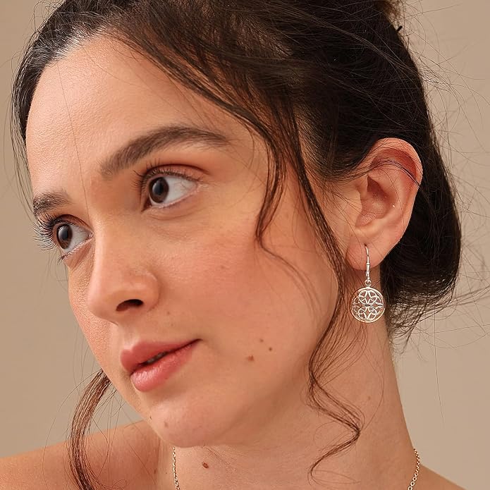 Charmsy 925 Sterling Silver Filigree Earrings for Women | Lightweight Diamond-Cut Openwork Leverback Dangle Earrings | Romantic Jewelry Gifts for Women