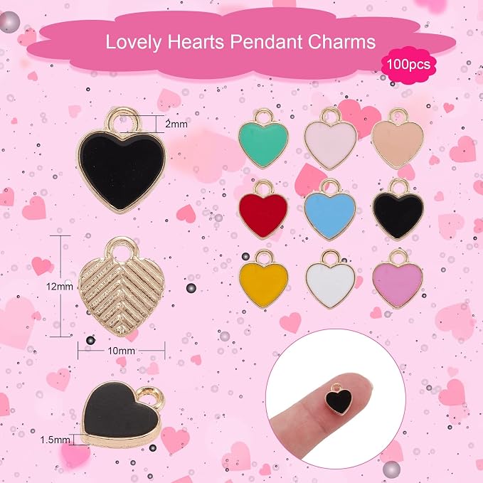 DanLingJewelry 100pcs Random Color Alloy Enamel Heart Charms Peach Heart Charms Enamel Dangle Pendants for Valentine's Day Jewelry Making