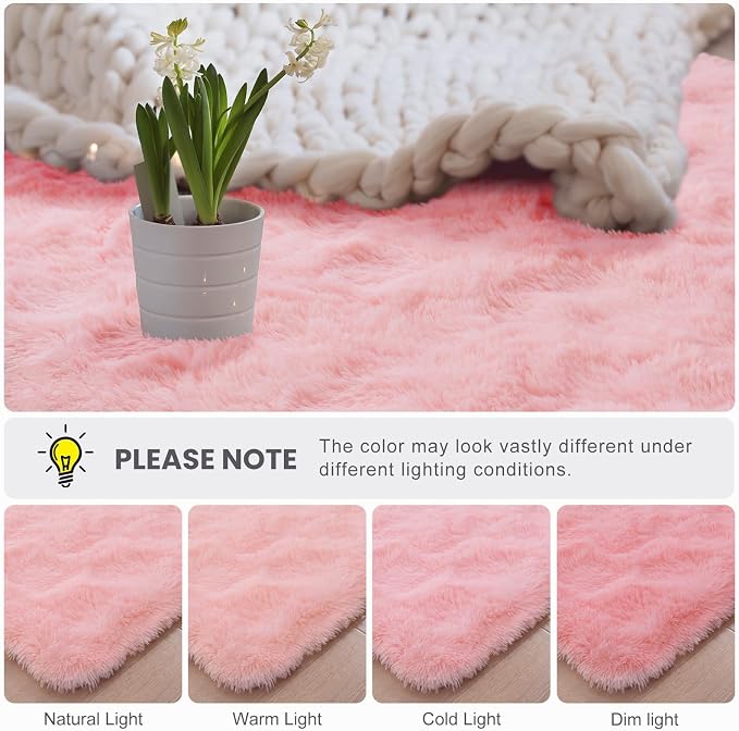 Macgace Light Pink Rugs for Bedroom Girls, 5x7 Shag Rug Fluffy Area Rugs with Non-Slip Backing for Living Room, Fuzzy Plush Carpet Washable Rug Cute Home Decor Aesthetic for Nursery Dorm Office