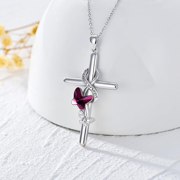 Cross Necklace for Women 925 Sterling Silver I Love You Necklace Religious Jewelry with Gift Box for Mother Daughter