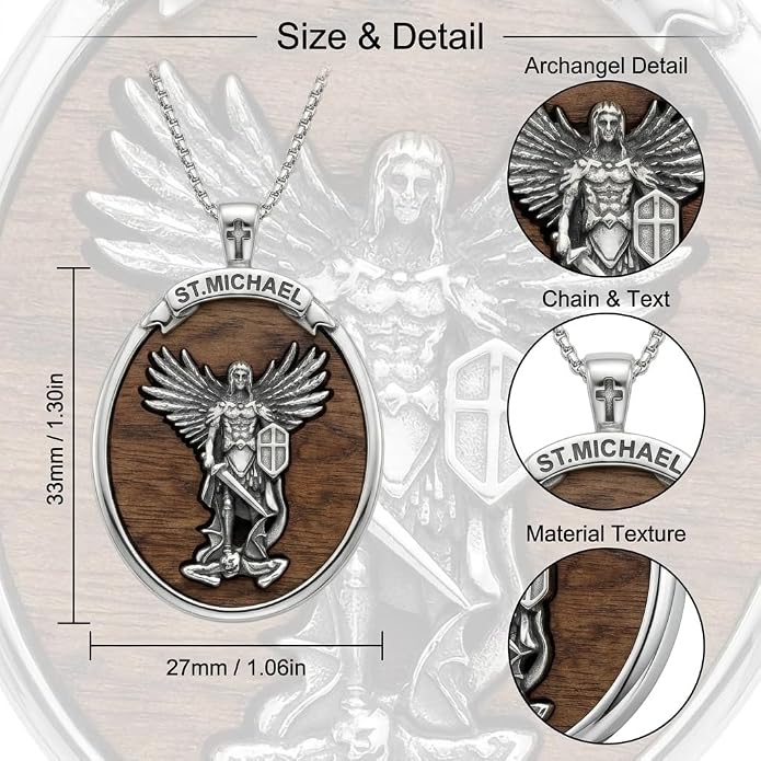 ONEFINITY Wooden Necklace Viking Wolf/St Benedict Medals/St Michael/Crucifix/St Christopher Pendant Necklace for Men Archangel Amulet Wooden Religious Jewelry Gifts for Men Women