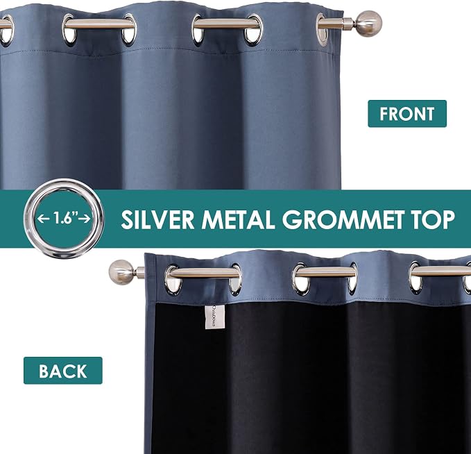 ChrisDowa 100% Blackout Curtains for Bedroom 45 Inches Long 2 Panels Set | 2 Thick Layers, Thermal Insulated, Light Blocking, Grommet, Window Treatment, Living Room Drapes, Stone Blue, 42 x 45 Inch