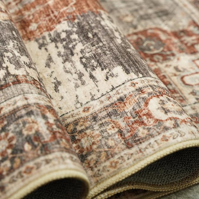 RUUGME Washable 8x10 Area Rugs - Large Rugs for Living Room Stain Resistant Carpet Vintage Rugs for Bedroom with Non Slip Backing Home Decor Floor Decoration Mat (8x10 Brick)