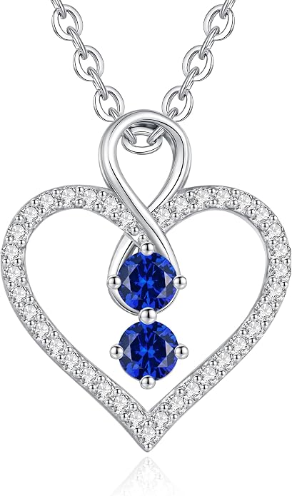 LOUISA SECRET Double Birthstone Necklaces for Women, 925 Sterling Silver Infinity Love Heart Pendant Necklace for Her, Birthday Anniversary Valentine's Day, Christmas, Wedding, Graduation Gift for Her, Personalized Gifts, Jewelry Gifts for Wife Mom Gir...