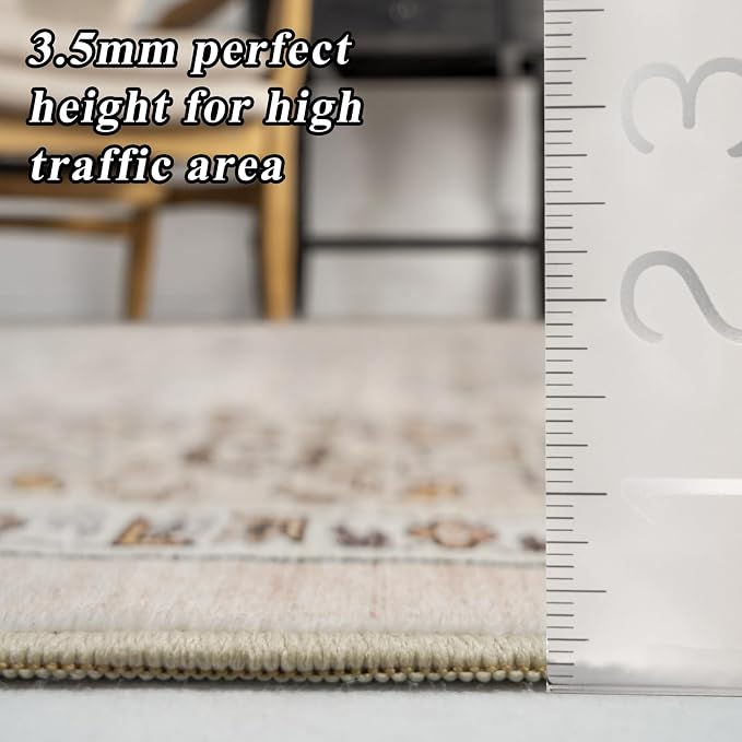 RUUGME Vintage 6round Rug Washable - Large Boho Rugs for Living Room Stain Resistant Carpet Vintage Tribal Rugs for Bedroom Kitchen Bathroom with Non Slip Backing Floor Decoration Mat 6ft Ivory