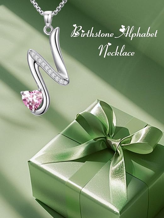 Birthday Gifts for Women Alphabet A to Z Initial Birthstone Pendant Necklaces for Women - 18k White Gold Plated Personalized Name Jewelry Anniversary Graduation Gifts for Wife Her Daughter Girlfriend(with Gift Box)
