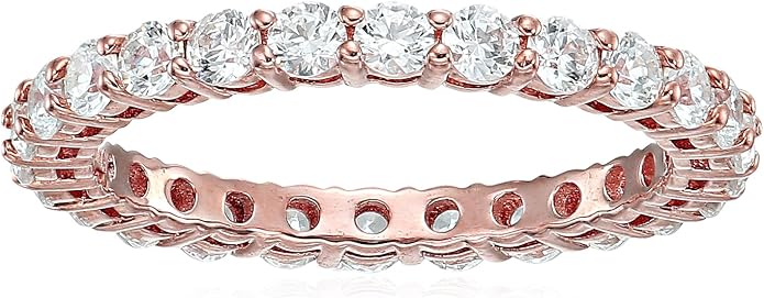 Amazon Essentials Platinum or Gold Plated Sterling Silver All-Around Band Ring set with Round Infinite Elements Cubic Zirconia