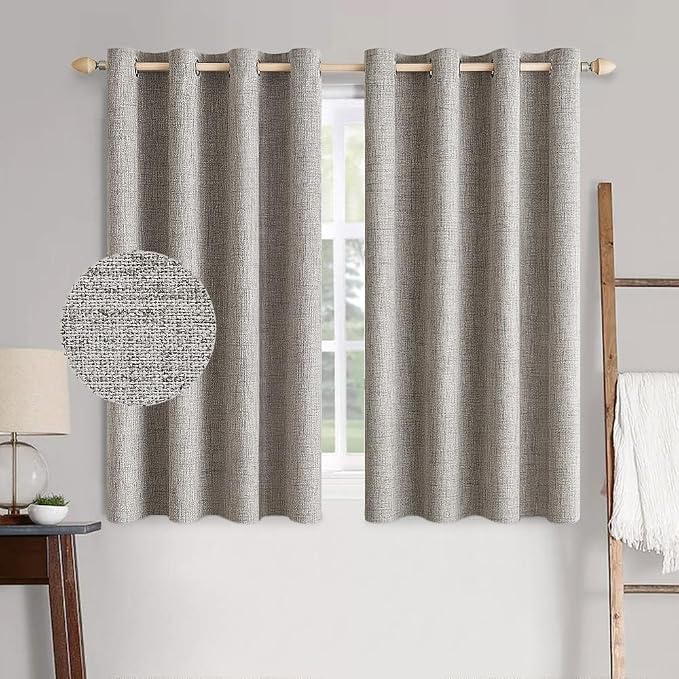 MIULEE 100% Blackout Linen Textured Curtains for Bedroom Solid Thermal Insulated Warm Taupe Grommet Room Darkening Curtains & Drapes Luxury Decor for Living Room 52 x 45 Inch (2 Panels)