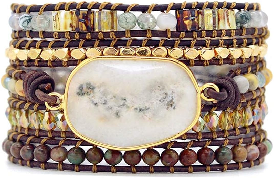 Boho Wrap Bracelet for Women, Handmade Natural Imperial Jasper Multi-Layer Stone Beaded Bracelet, Bohemian Healing Crystal Stone Jewelry Gifts