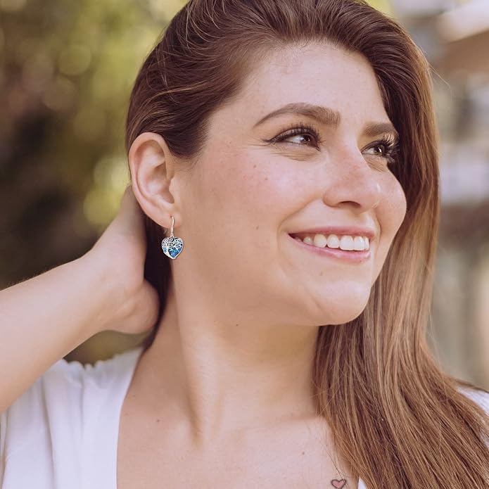 Dangle Earrings Sterling Silver Moonstone/Turquoise/CZ/Crystal Earrings for Women Tree of Life Animal Filigree Leverback Earrings Jewelry Gifts