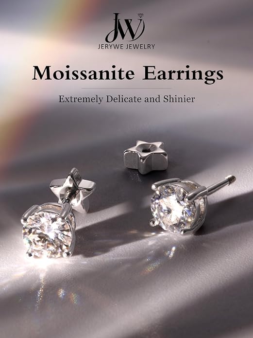 Moissanite Earrings Studs - 925 Sterling Silver Earrings for Women Men 14K Gold Plated Double Sided Star Flat Back Stud Earring Hypoallergenic Small Cartilage Helix Piercing Jewelry D Color VVS1