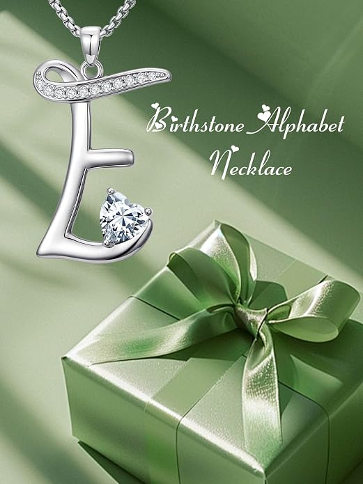 Birthday Gifts for Women Alphabet A to Z Initial Birthstone Pendant Necklaces for Women - 18k White Gold Plated Personalized Name Jewelry Anniversary Graduation Gifts for Wife Her Daughter Girlfriend(with Gift Box)