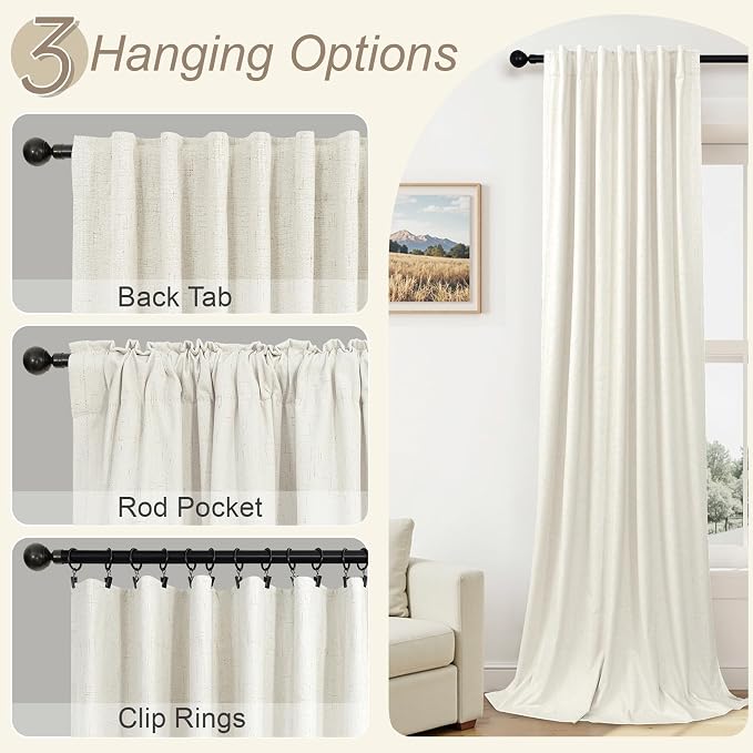78 Inch Curtains 2 Panel for Bedroom Full Blackout Neutral Boho Window Drape Room Darkening Insulating Thermal Curtain for Winter Cold Weather Closet Curtain for Open Closet Door Sliding Back Cream