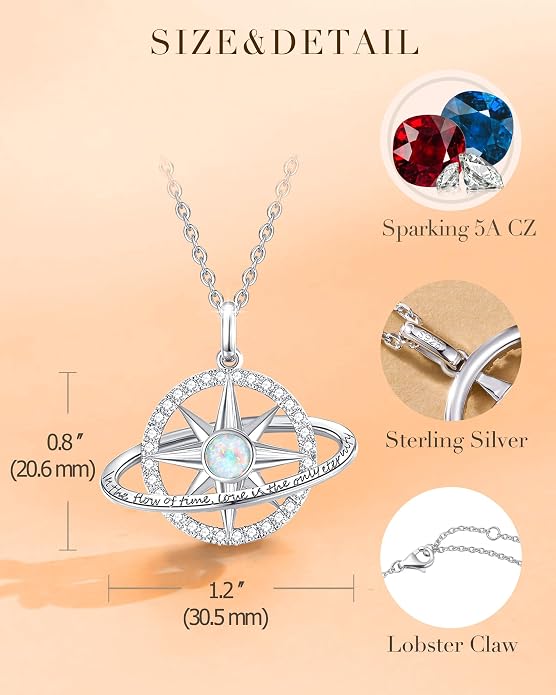 FANCIME Stellar Promise Birthstone Necklace for Women White Gold Plated Sterling Silver Planet Star Pendant Fine Jewelry Anniversary Birthday Mothers Day Gifts for Women Wife Friend Her