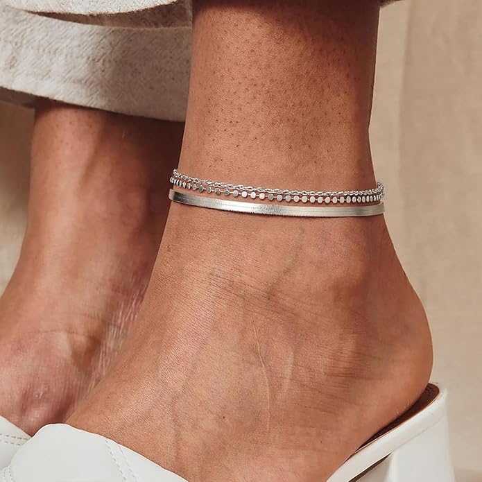 ChicSilver 925 Sterling Silver Ankle Bracelet for Women, Simple Cuban Link/Figaro/Twist Rope Chain Anklets for Beach Party(with Gift Box)