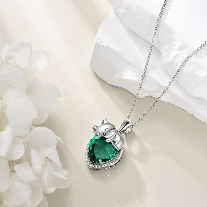 Cat Necklace Sterling Silver Cat Zircon Pendant Gothic Jewelry for Women Animal Lovers Gifts