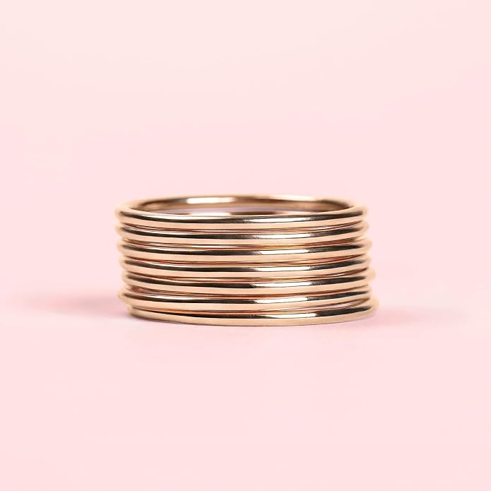Melanie Golden Jewelry 1mm Thin Smooth Stacking Skinny Ring in Sterling Silver, Gold, or Rose Gold | Handmade Comfort Fit Dainty & Minimalist Bands for Women | Sizes 2-12
