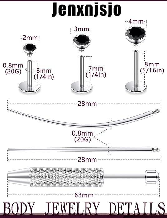 Jenxnjsjo F136 Titanium 20/18/16g Earrings Nose Lip Rings Studs Labret Medusa Tragus Helix Conch Cartilage Piercing Jewelry for Women