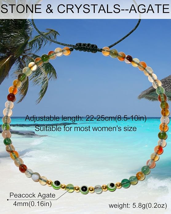 Evil Eye Ankle Bracelets for Women Beads Anklets Beach Accessiory Gemstone Healing Crystal Adjustable