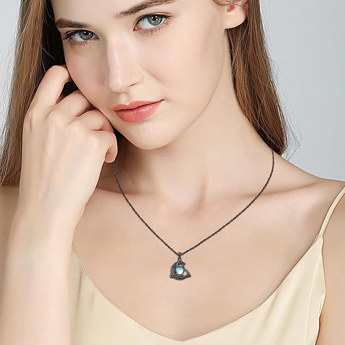 CHENGHONG Celtic Moon Necklace for Women 925 Sterling Silver Celtic Knot Moonstone Pendant Necklace Crescent Irish Necklaces Celtics Jewelry Gift for Women Men