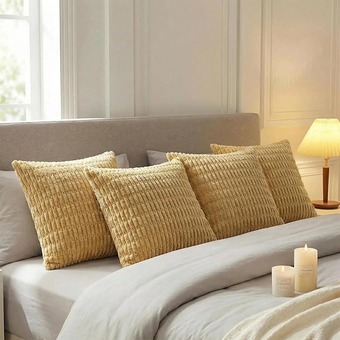 Fancy Homi 4 Packs Decorative Throw Pillow Covers for Living Room Couch Bed, Modern Farmhouse Boho Home Décor Accent Cushion Case, 18" x 18", Mustard Yellow