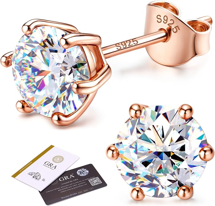 Moissanite Stud Earrings : 18K White Gold Plated Solid 925 Sterling Silver Earring Hypoallergenic Dainty Flat Back Stud Earrings Jewelry for Women Men D Color VVS1 Clarity