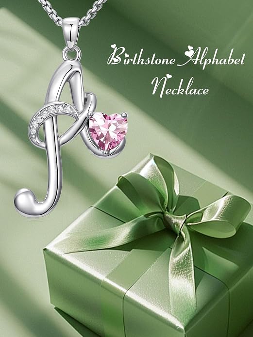 Birthday Gifts for Women Alphabet A to Z Initial Birthstone Pendant Necklaces for Women - 18k White Gold Plated Personalized Name Jewelry Anniversary Graduation Gifts for Wife Her Daughter Girlfriend(with Gift Box)