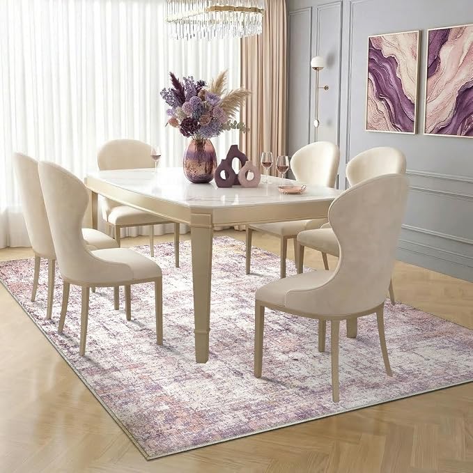 6x9 Area Rugs Washable Living Room Rug-No Slip Soft Carpets Modern Abstract Indoor Floor Stain Resistant Carpet for Bedroom Dining Room Farmhouse Nursery Home Office Pink