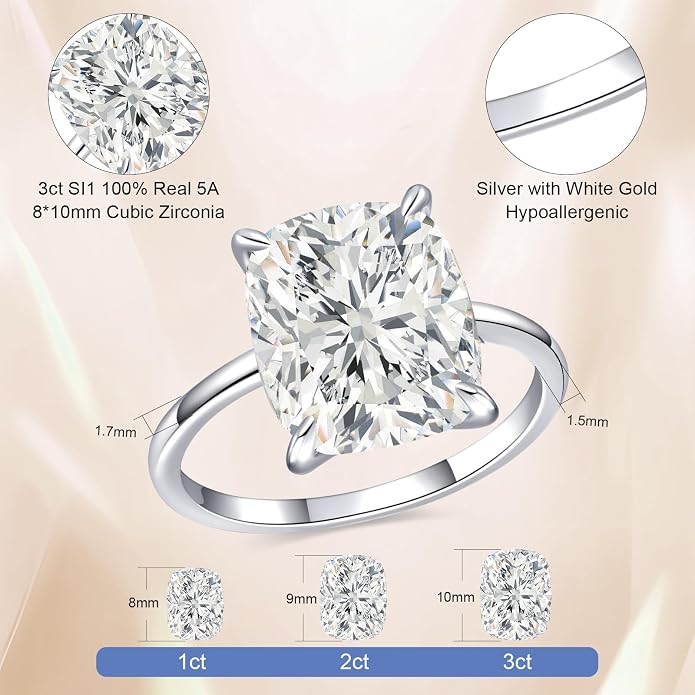 AVECON 3CT/5CT Elongated Cushion Cut Engagement Ring for Women, Promise Wedding Cubic Zirconia 14K Gold/White Gold Plated Band Size 5-9