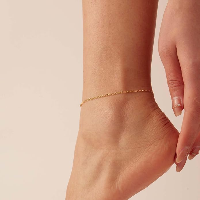 Dainty Ankle Bracelets for Women 18K Gold Plated Satellite Beaded Herringbone Lip Chain Anklets Simple Minimalist Summer Beach Foot Jewelry Christmas Gifts