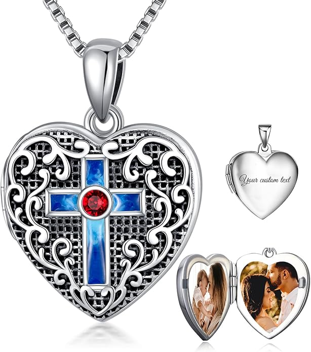 SOULMEET Personalized Silver Locket Necklace That Holds Pictures Photo Keep Someone Near to You, Memorial Custom Lockets Necklaces Letters Engraving for His Her