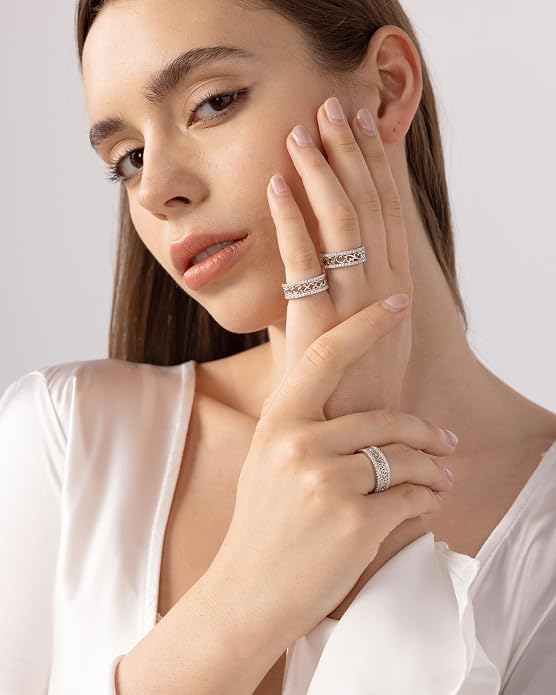 Celtic Eternity Wedding Bands Women - 925 Sterling Silver Cubic Zirconia Irish Promise Engagement for Her Size 5-9