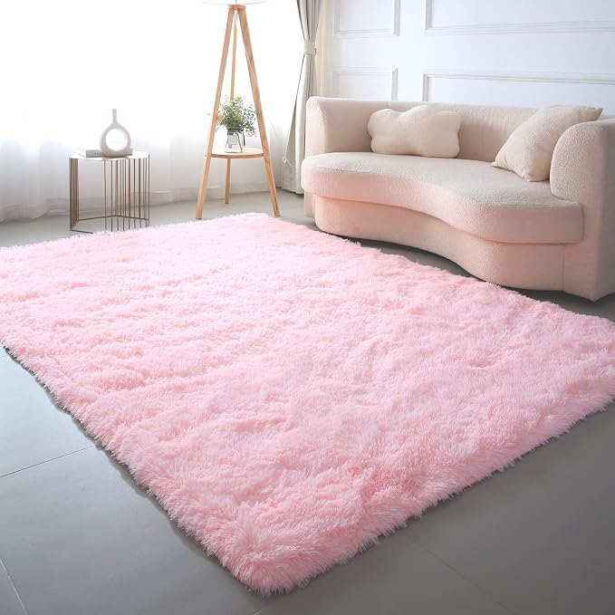 CAIYUECS Pink Area Rug for Bedroom 6x9 - Fluffy Soft Rugs for Girls Room | Cotton-Candy Soft - Dense Microfiber Pile Kids Love To Roll And Play On - Perfect For Bare Feet And All-Day Floor Play