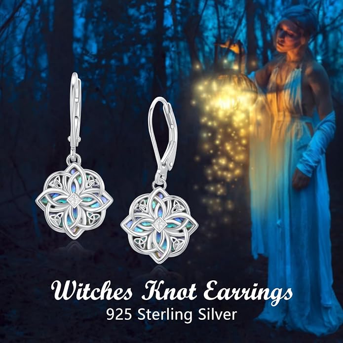 Celtic Knot Earrings 925 Sterling Silver Abalone Drop Dangle Celtic Earrings Gifts for Women