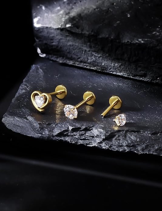 20G 18G 16G Astm F136 Titanium Internal Thread Flat Back Earrings Nose Studs Tragus Forward Helix Conch Cartilage Lobe Earring Stud Medusa Labret Monroe Lip Ring Piercing Jewelry For Women Men