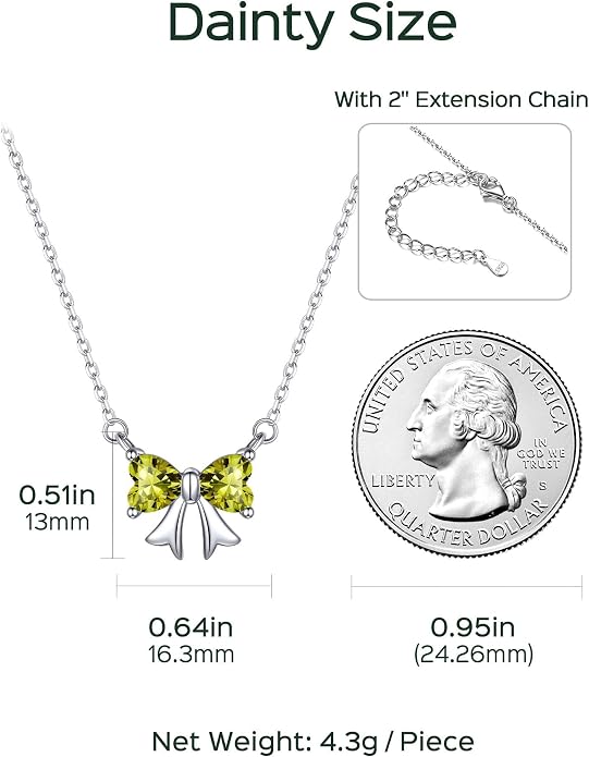 ChicSilver Bow and Cat Birthstone Necklace, 925 Sterling Silver Pendant Necklaces for Women, Hypoallergenic Silver Choker with 16 inch Rolo Chain, 12 Months Jewelry for Valentines Mothers Day Christmas