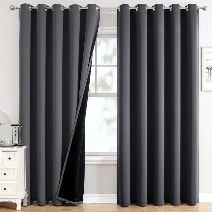 ChrisDowa 100% Blackout Curtains for Bedroom 84 Inches Long 2 Panels Set | 2 Thick Layers, Thermal Insulated, Light Blocking, Grommet, Window Treatment, Living Room Drapes, Dark Grey, 60 x 84 Inch