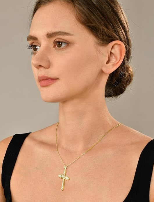 YL 925 Sterling Silver Cross Necklace for Women Halo Infinity Pendant Cubic Zirconia Jewelry for Mom