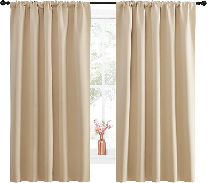 NICETOWN Room Darkening Curtains for Bedroom - Home Decoration Privacy Protection Thermal Insulated Solid Drapes/Draperies for Kitchen Window (Biscotti Beige, Set of 2, 52 x 63 inches)