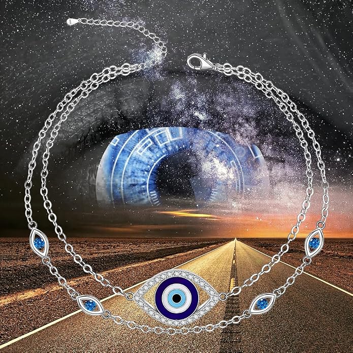 Evil Eye Anklet Sterling Silver Infinity Lotus Flower Evil Eye Anklets for Women Ankle Bracelets Turkish Blue Eyes Protection Chain Jewelry